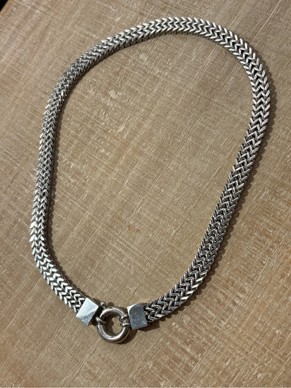 Silver Tone Braided Chain Choker Necklace - Picture 3 of 4